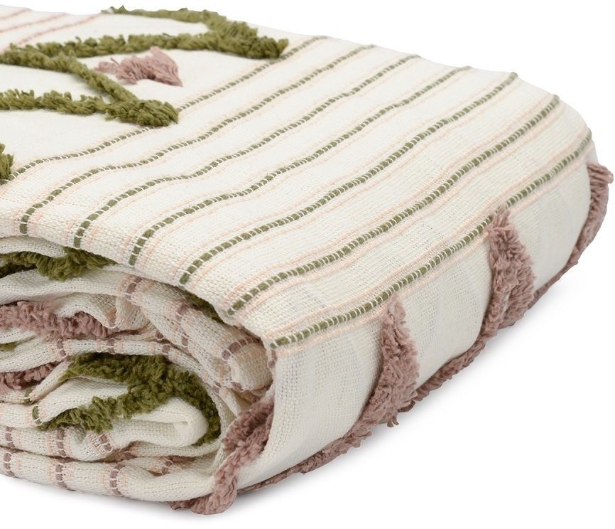 Покрывало из хлопка с бахромой оливкового цвета из коллекции ethnic, 230х250 см (66476)