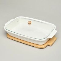 Блюдо для выпекания и сервировки lefard &quot;muse&quot; со стекл.крышкой на дер.подставке 34,5*21*11см 1400мл (587-243)