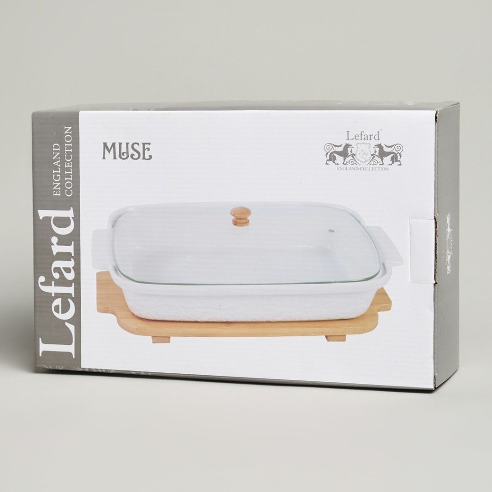 Блюдо для выпекания и сервировки lefard "muse" со стекл.крышкой на дер.подставке 34,5*21*11см 1400мл (587-243)