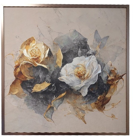 Холст "Золотая роза" 100х100 см, багет пластик (латунь), золотая поталь (TT-00014410)