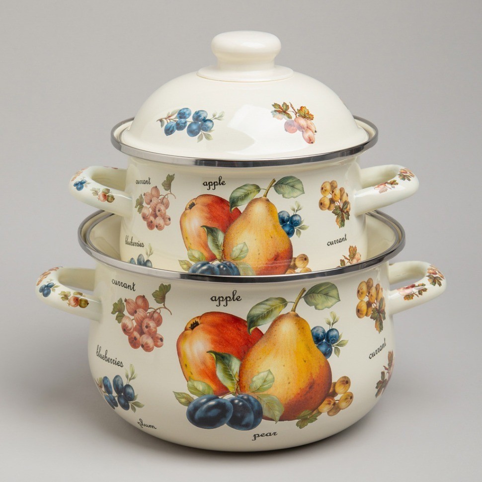 Набор кастрюль agness эмалированных серия "фрукты", 4пр. 1,5л и 2,8л, 16х10см, 20х12см (934-703)