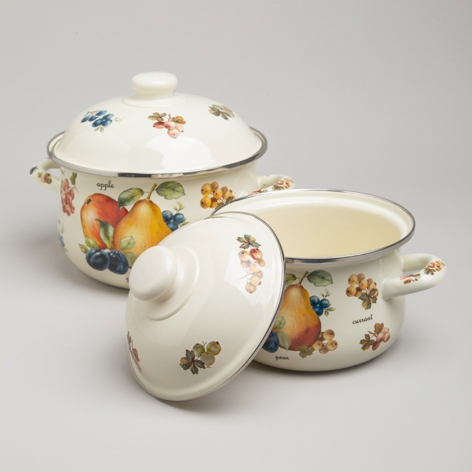 Набор кастрюль agness эмалированных серия "фрукты", 4пр. 1,5л и 2,8л, 16х10см, 20х12см (934-703)