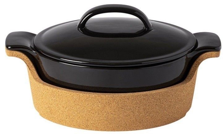 Кассероль на подставке DH301-BLK(DH301-902), керамика/пробка, BLACK/BEIGE, CASAFINA BY COSTA NOVA