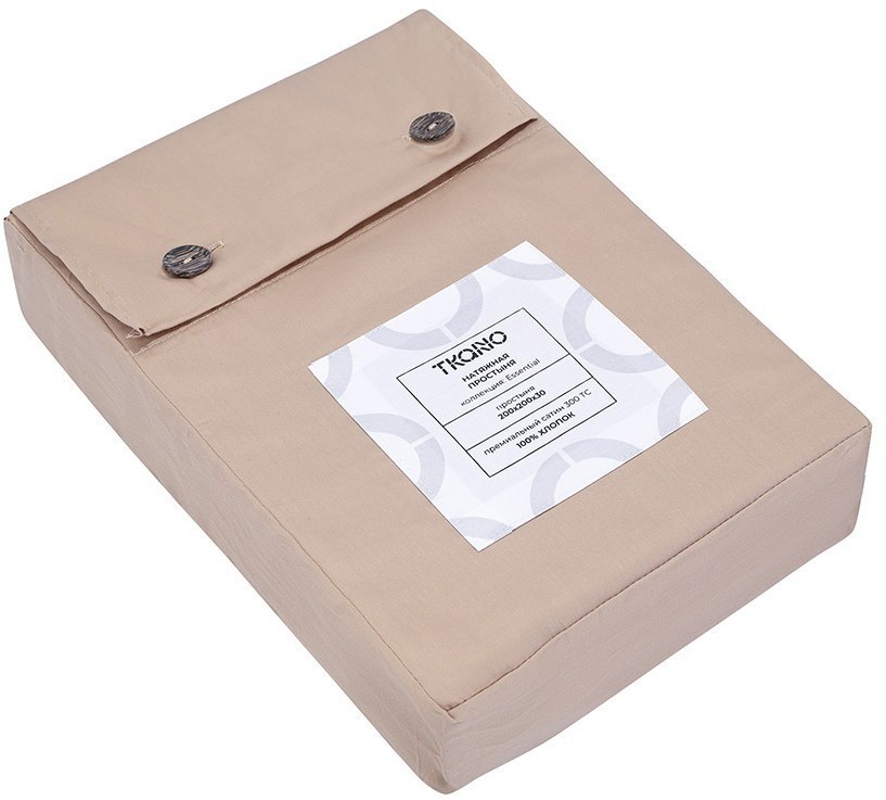 Простыня на резинке из премиального сатина бежевого цвета из коллекции essential, 200х200х30 см (79842)