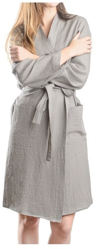Халат из умягченного льна серого цвета essential, размер s (63535)