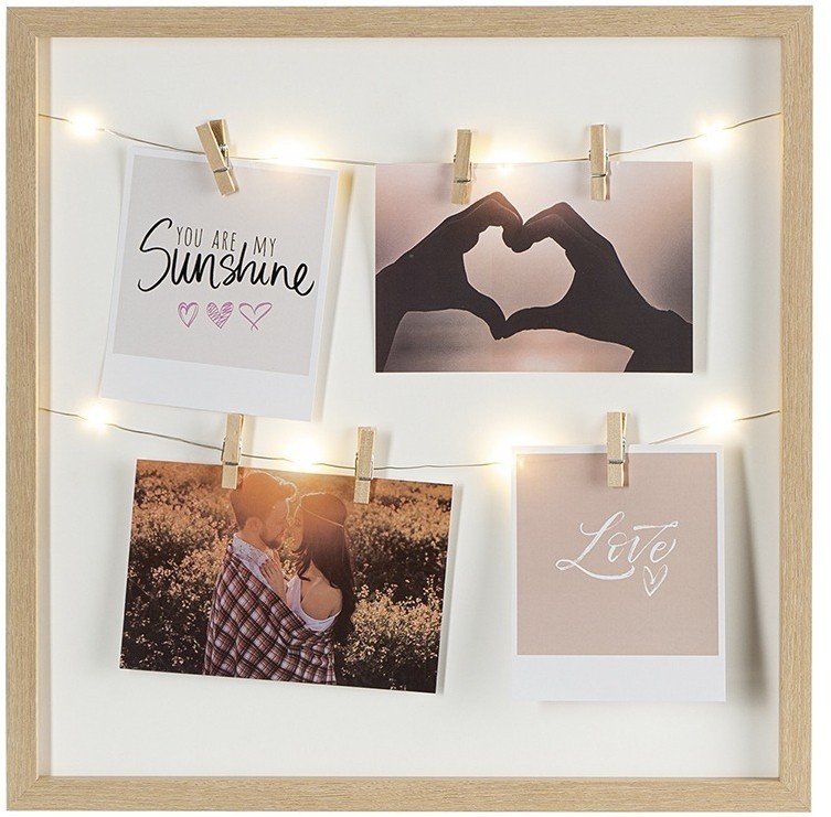 Рамка для фотографий с подсветкой everyday, 38х38 см, белая/натуральное дерево (76272)