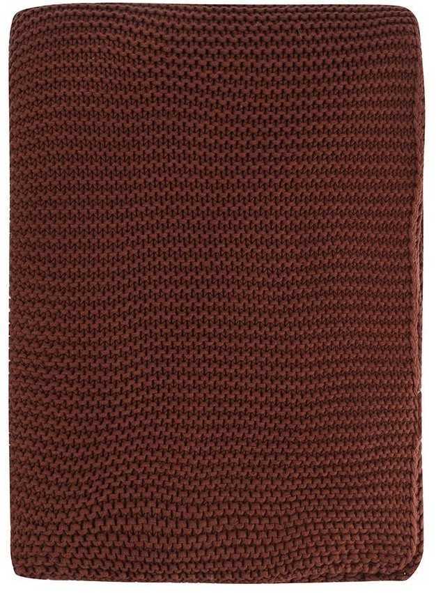 Плед из хлопка жемчужной вязки коричневого цвета из коллекции essential, 130х180 см (79034)