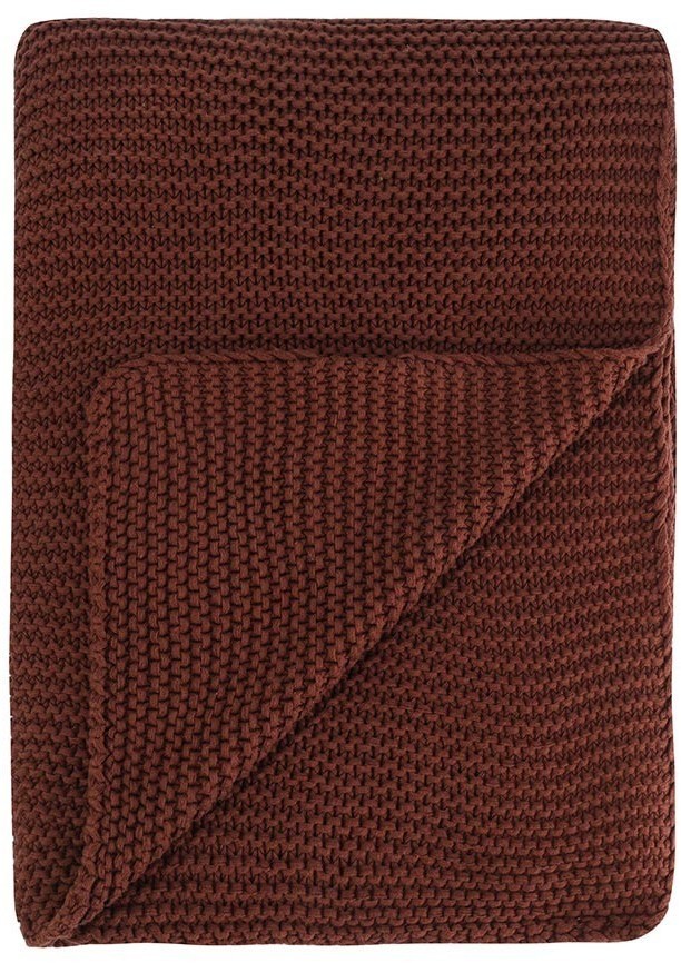 Плед из хлопка жемчужной вязки коричневого цвета из коллекции essential, 130х180 см (79034)