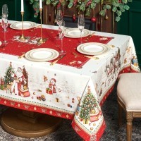 Скатерть "с новым годом" 140х300см ,красный, 100% хлопок,твил пропитка Lefard (850-763-22)