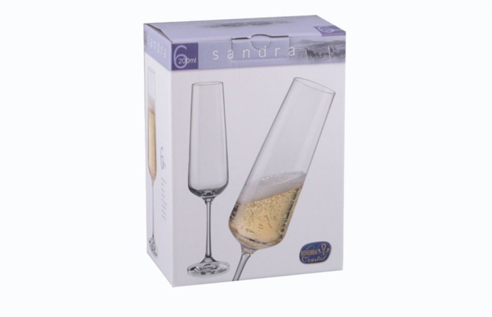 Набор бокалов для шампанского из 6 шт. "сандра" 200 мл. высота 25 см. Bohemia Crystal (674-171)