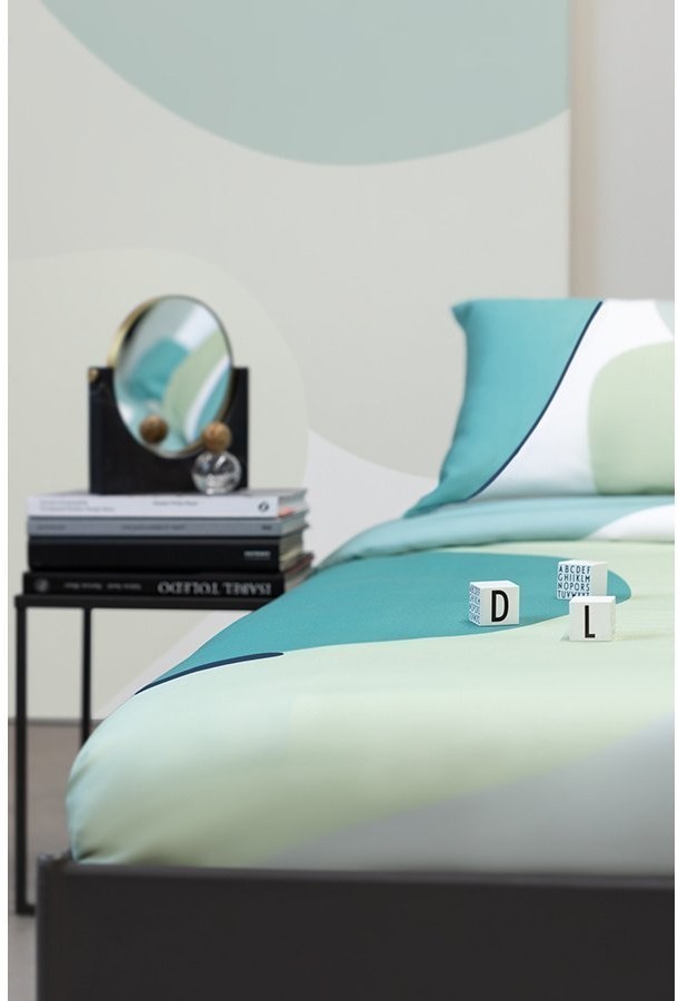 Комплект постельного белья двуспальный из сатина мятного цвета с авторским принтом из коллекции freak fruit (70521)