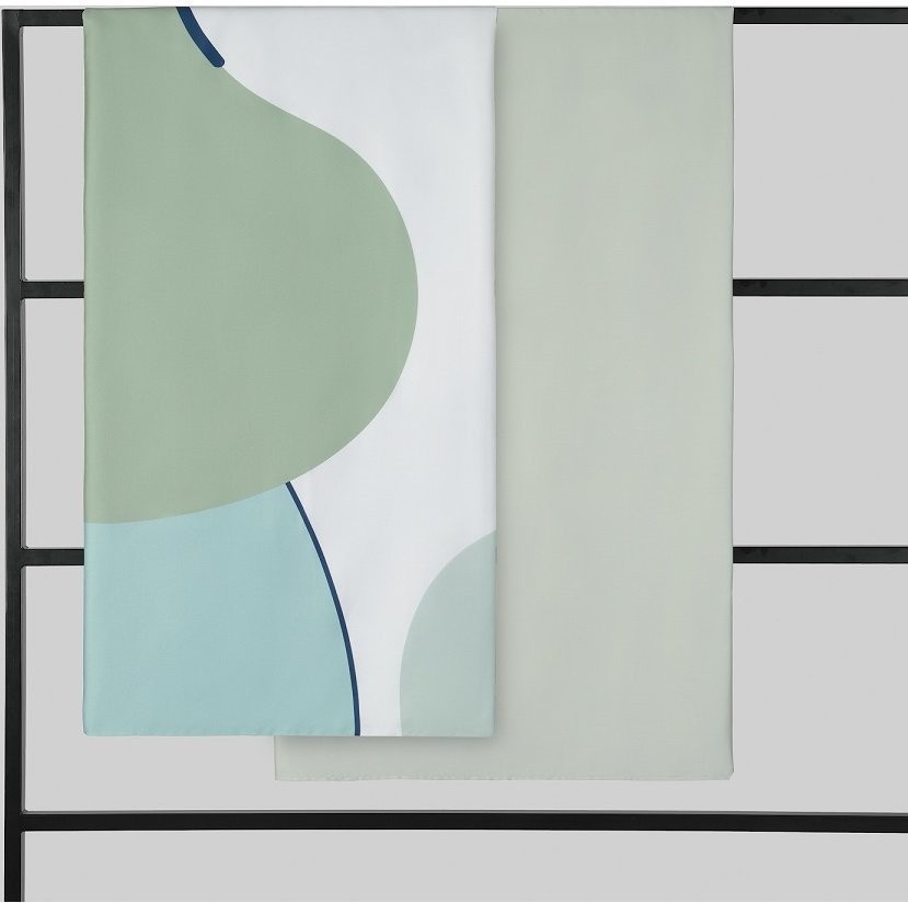 Комплект постельного белья двуспальный из сатина мятного цвета с авторским принтом из коллекции freak fruit (70521)