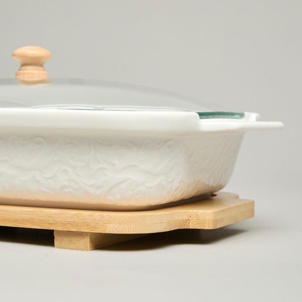 Блюдо для выпекания и сервировки lefard "muse" со стекл.крышкой на дер.подставке 27,5*17*9см 900мл (587-242)