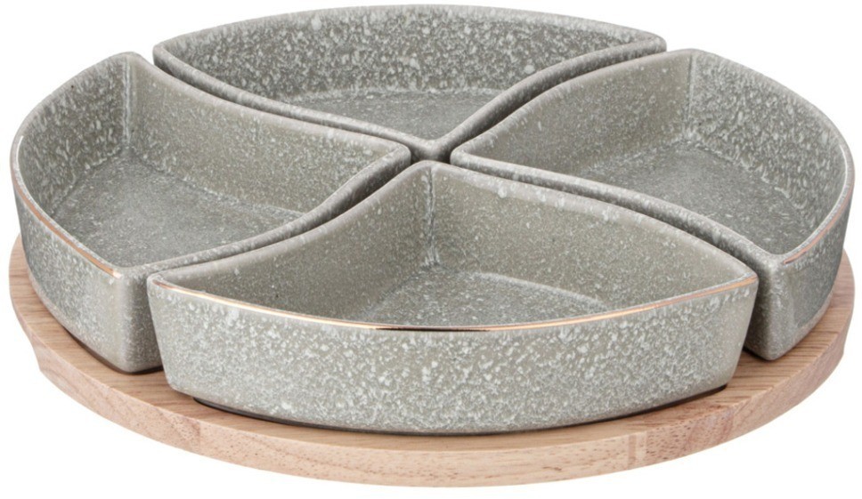 Менажница 4 секции на дерев. подставке lefard  "grain" 26,7 см мятная (42-526)