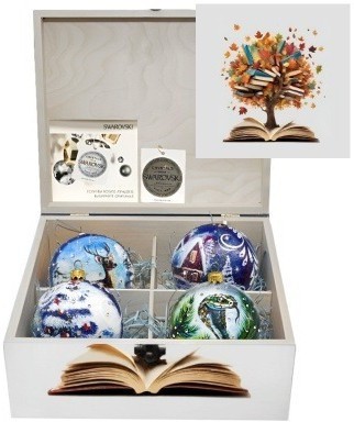 Новогодний набор на 4 шара Сокровища знаний с кристаллами Swarovski (2569)