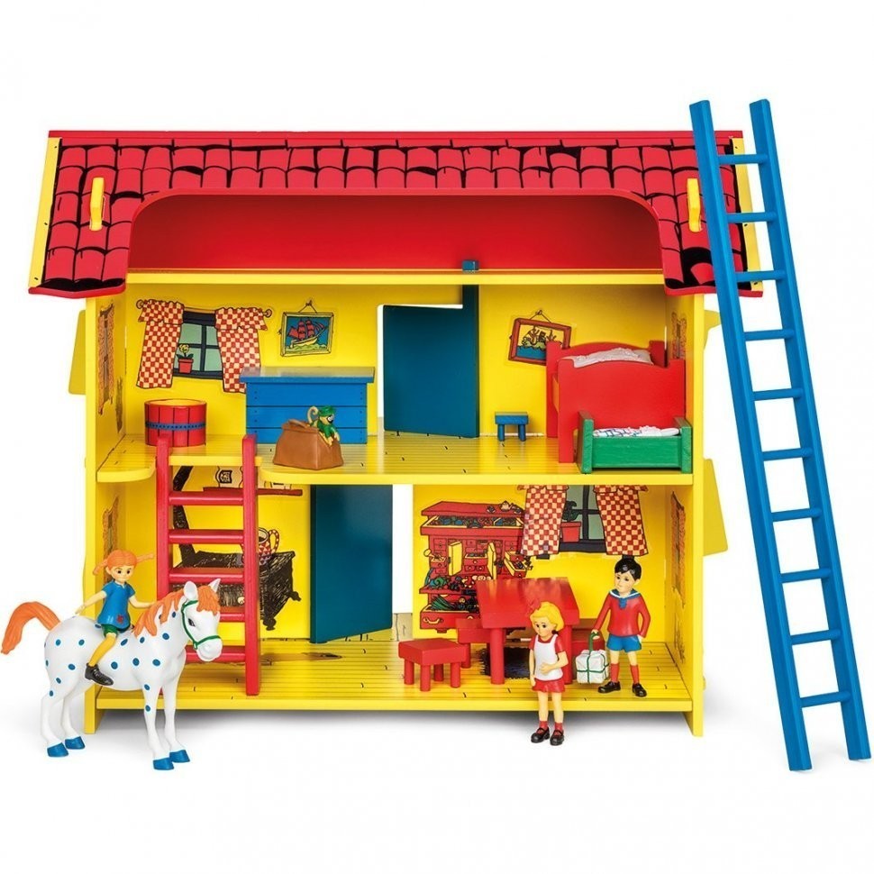 Деревянный кукольный домик "Пеппи Длинный чулок", с набором наклеек и лестницей, для кукол 12 см (MC_PP_44375300)