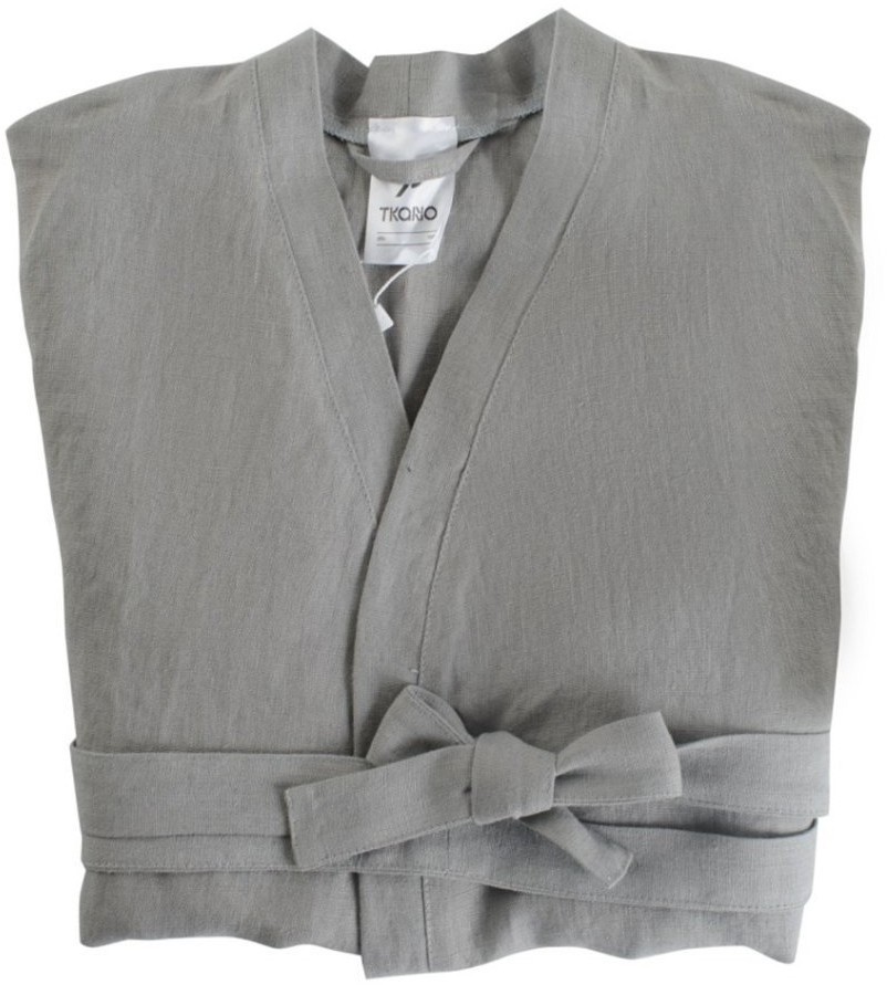 Халат из умягченного льна серого цвета essential, размер m (63536)