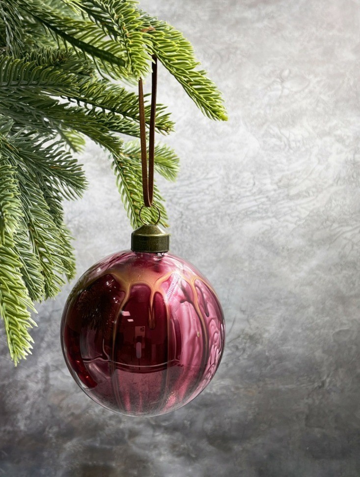 Набор стеклянных шаров  ø 8 см 6 шт. малиновый с разводами в дисплее (87197)