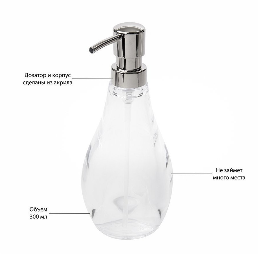 Диспенсер для мыла droplet, 280 мл, прозрачный (41679)