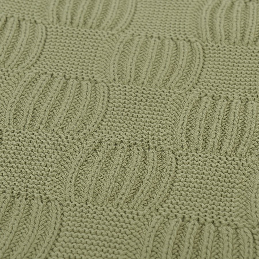 Плед из хлопка рельефной вязки травянисто-зеленого цвета из коллекции essential, 130х170 см (74540)