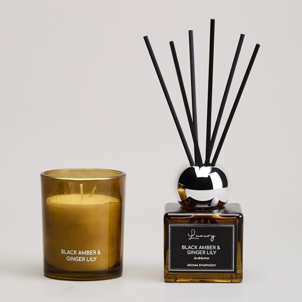 Набор ароматический "luxury" свеча в стакане 6*7,5 см и диффузор 70 мл black amber&ginger lily Lefard (605-119)