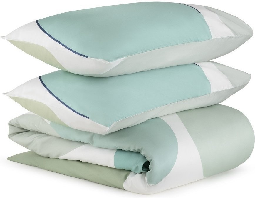 Комплект постельного белья полутораспальный из сатина мятного цвета с авторским принтом из коллекции freak fruit (70520)