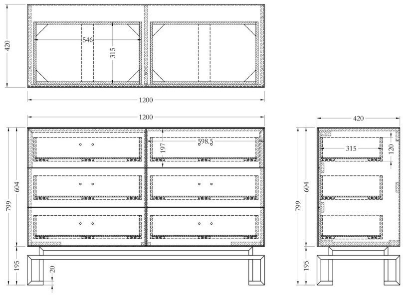 Комод черный 6 ящиков 120*42*82см (TT-00003622)