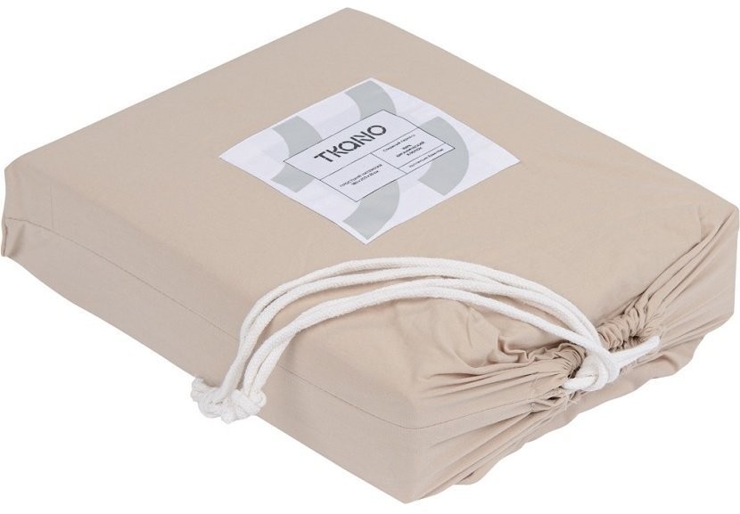 Простыня на резинке бежевого цвета из органического стираного хлопка из коллекции essential, 160х200 см (69393)