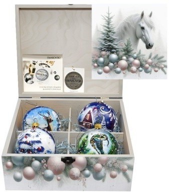 Новогодний набор на 4 шара Морозная гармония с кристаллами Swarovski (2570)