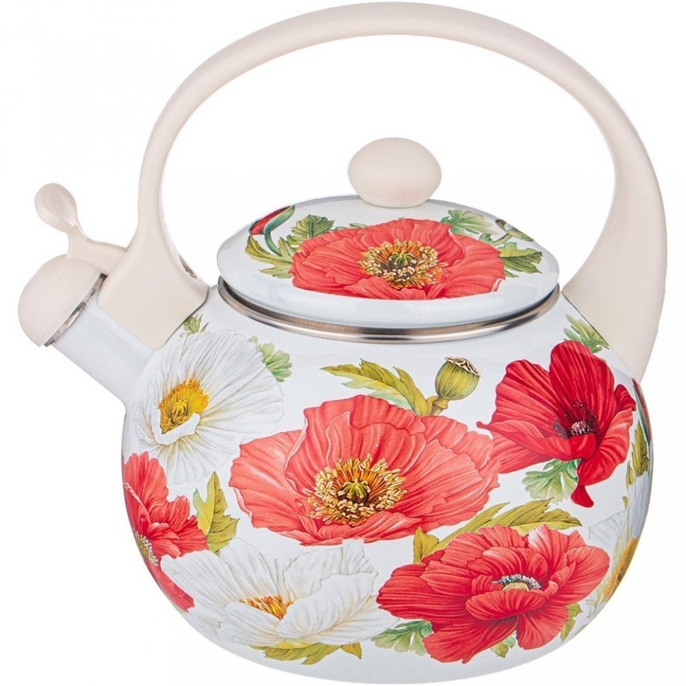 Чайник agness эмалированный со свистком серия "маки", 2,2л, индукционное дно (934-449)