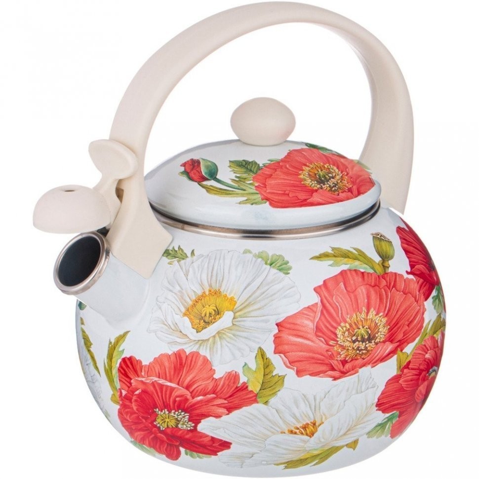 Чайник agness эмалированный со свистком серия "маки", 2,2л, индукционное дно (934-449)