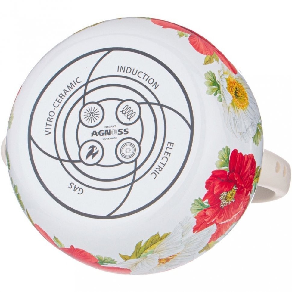 Чайник agness эмалированный со свистком серия "маки", 2,2л, индукционное дно (934-449)