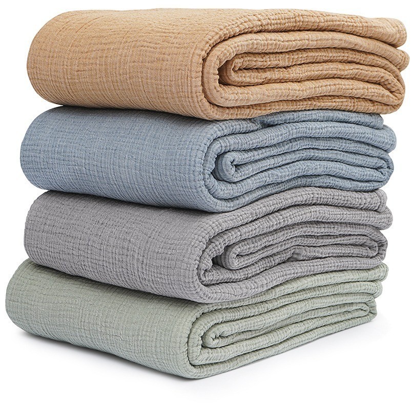 Покрывало двухстороннее из многослойного муслина цвета охры из коллекции essential, 230x250 см (75387)