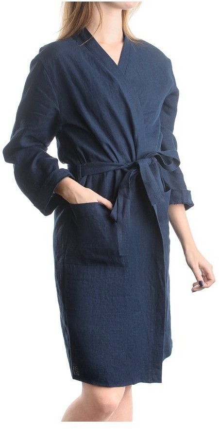 Халат из умягченного льна темно-синего цвета essential, размер s (63537)