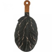 Блюдо для сервировки с деревянной ручкой коллекция &quot;золотой мрамор&quot; цвет: black 39,5*17,8*2,5 см Lefard (412-132)