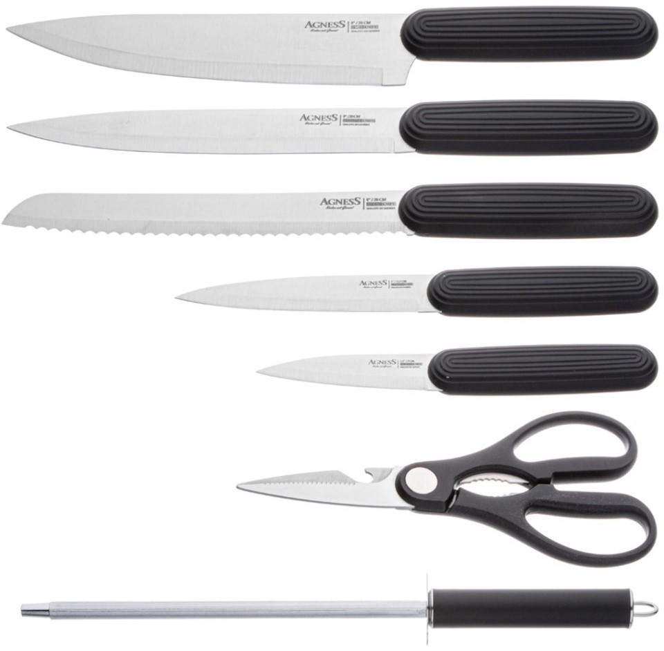 Набор ножей agness с ножницами и мусатом на пластиковой подставке, 8 предметов (911-741)
