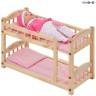 Двухъярусная кукольная кроватка из дерева, розовый текстиль (PFD116-04)