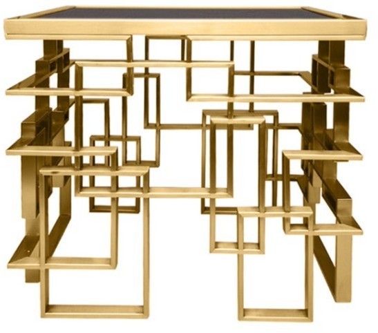 Стол приставной Z0233A, стекло, нержавеющая сталь, black/matte gold, ROOMERS FURNITURE