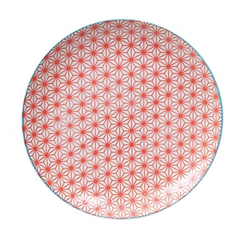 Тарелка 8657, 25,7 см, фарфор, Red/Light Blue Rim, TOKYO DESIGN
