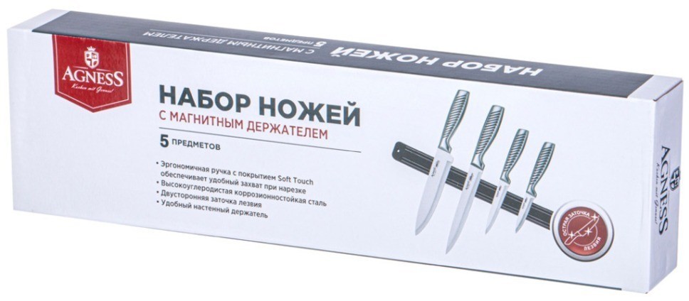 Набор ножей agness 5 пр.с магнитным держателем и ручкой из нерж.стали (911-767)