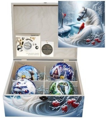 Новогодний набор на 4 шара Хрустальное утро с кристаллами Swarovski (2571)