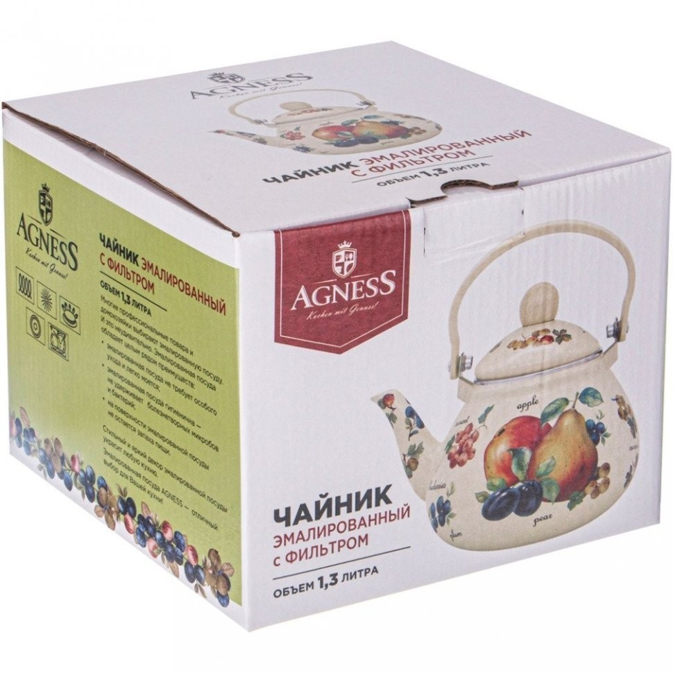 Чайник agness эмалированный с фильтром из нжс серия "маки" 1,3 л (934-445)