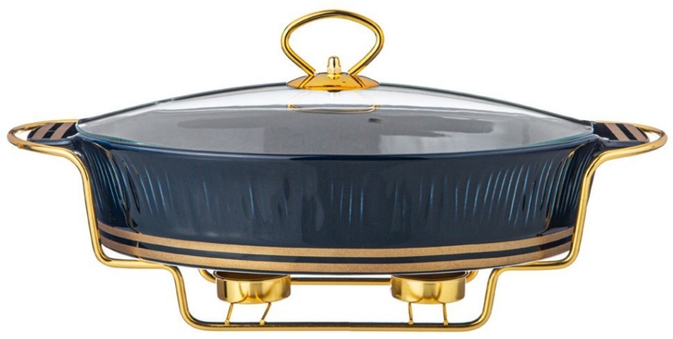 Мармит lefard "herbal" со стеклянной крышкой 33 см 1600 мл на металл. подставке синий (42-495)