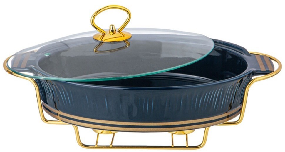 Мармит lefard "herbal" со стеклянной крышкой 33 см 1600 мл на металл. подставке синий (42-495)