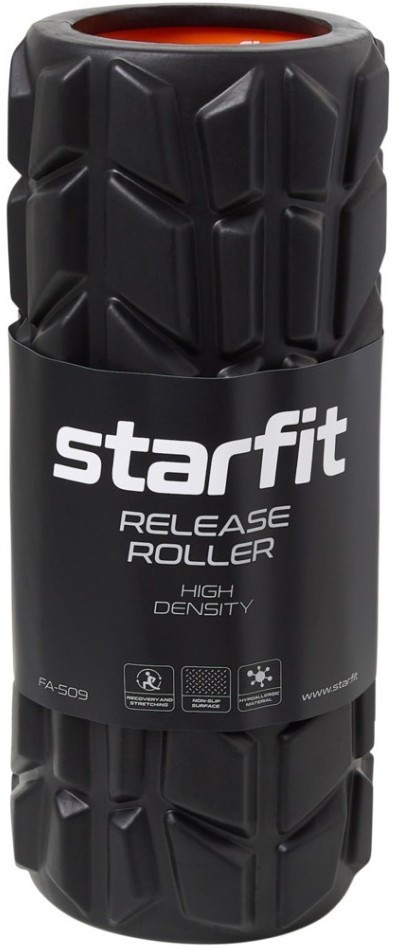 Ролик массажный FA-509, EVA/PP, высокая жесткость, 33x13,5 cм, черный/оранжевый (2103731)