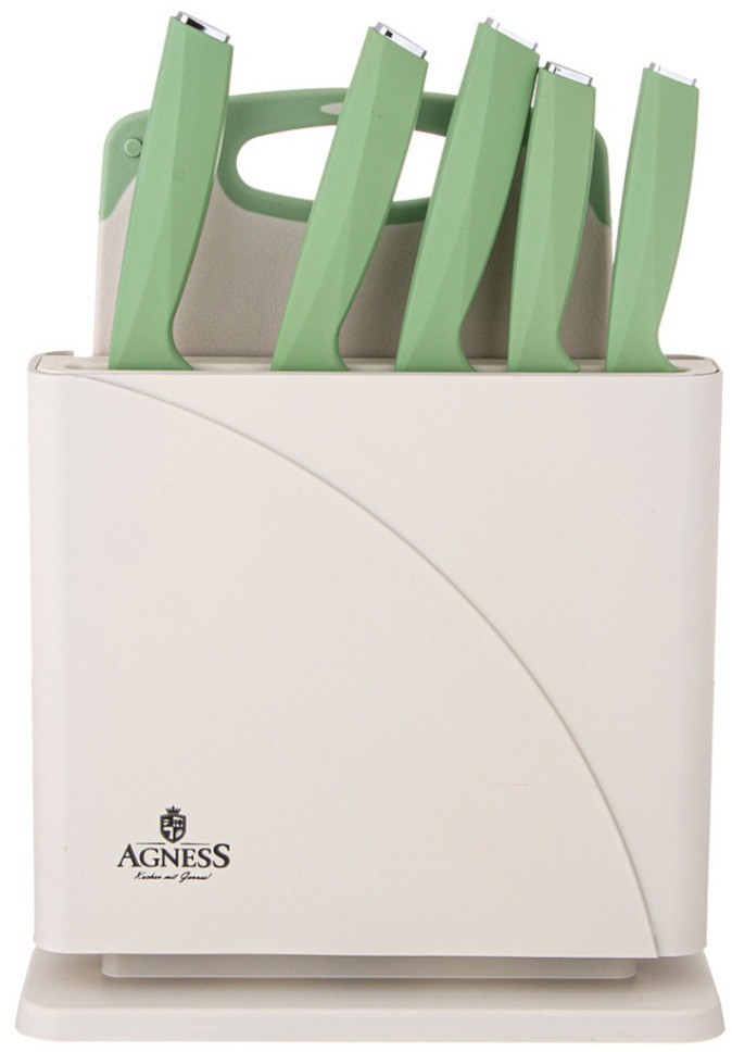 Набор ножей agness нжс на пластиковой подставке и разделочная доска, 7 пр. (911-763)