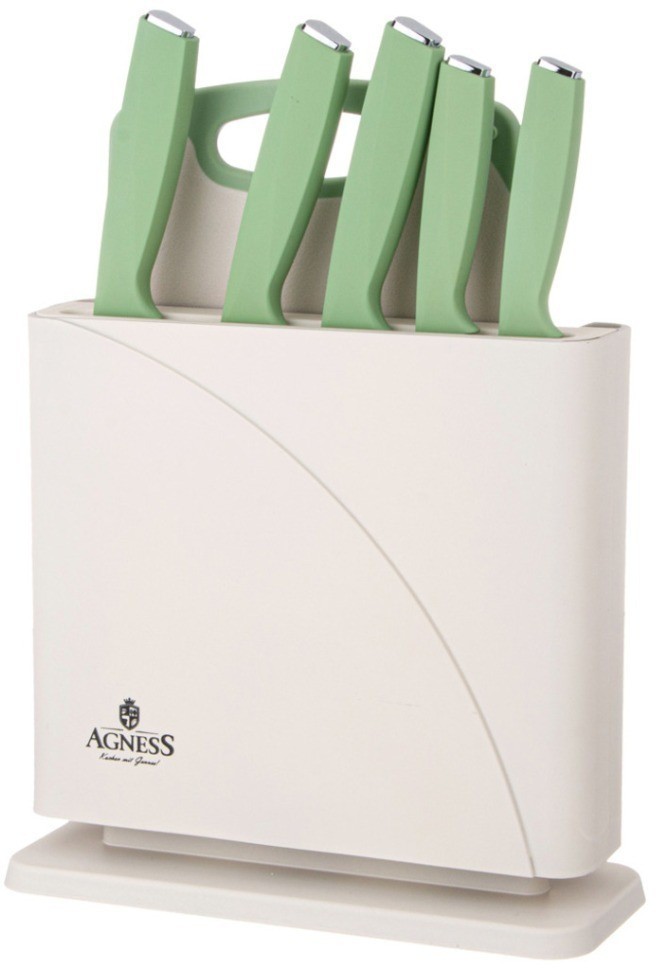 Набор ножей agness нжс на пластиковой подставке и разделочная доска, 7 пр. (911-763)