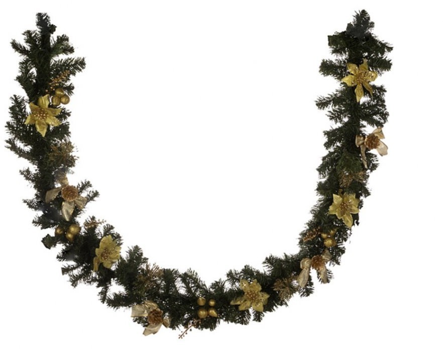 Изделие декоративное "гирлянда с золотыми пуансеттиями" длина=200 см без упаковки Lefard (161-133)