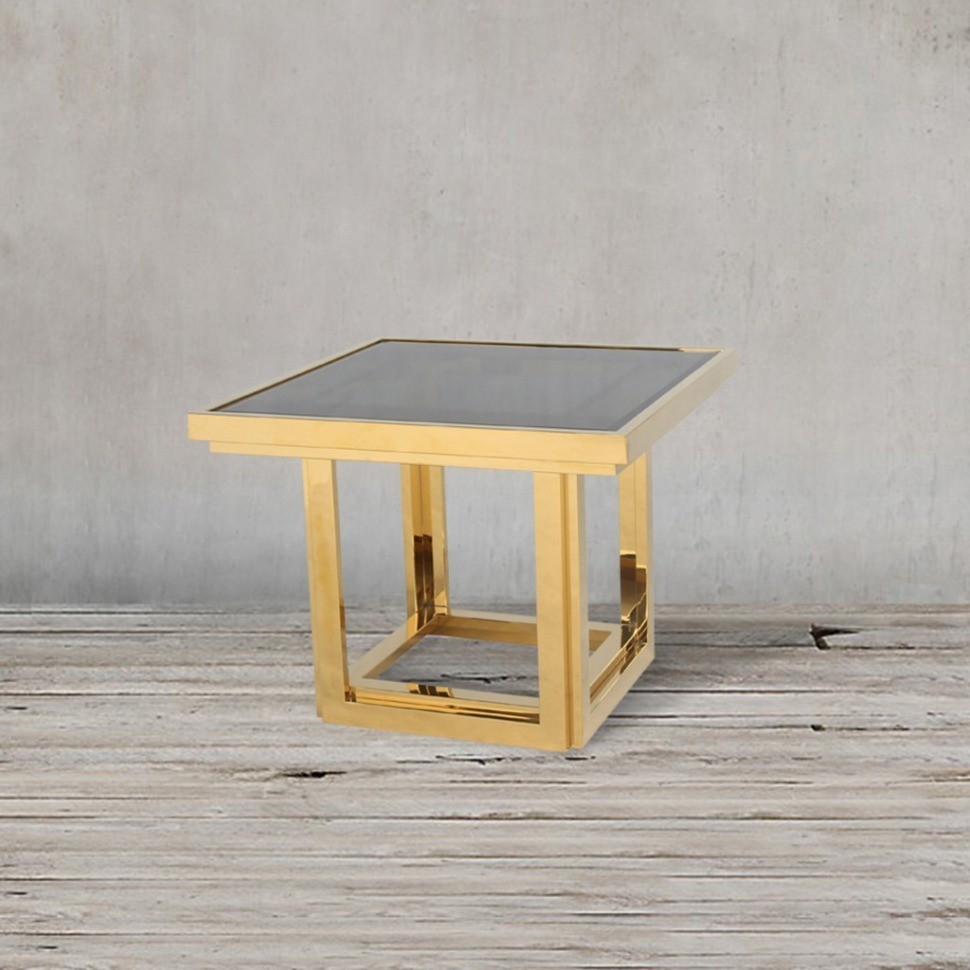 Стол приставной Z0268, стекло, нержавеющая сталь, black/matte gold, ROOMERS FURNITURE