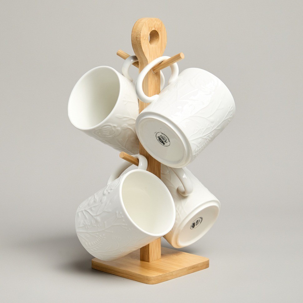 Набор кружек lefard "meadow" 4 шт. 380 мл на дер. подставке (587-206)